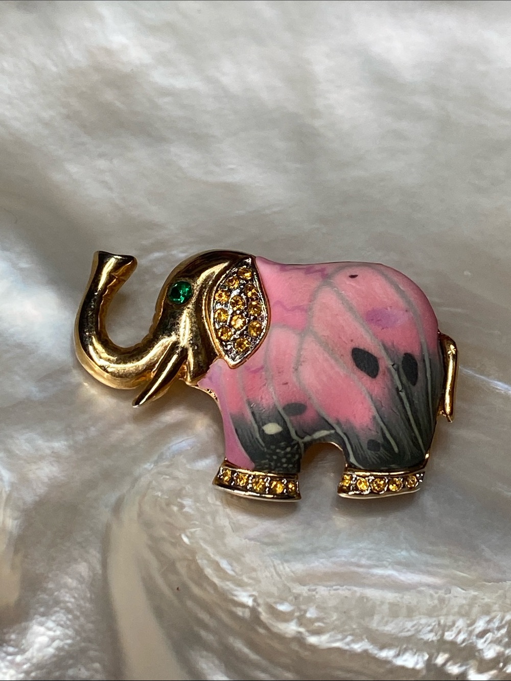 SPOONTIQUES metal PIN ART Crystal Elephant Brooch pink gold tone